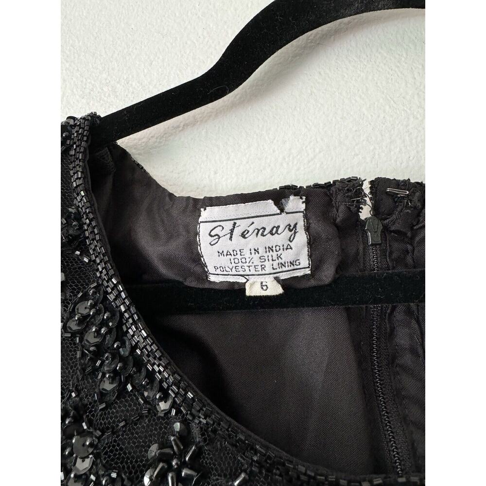 Stenay Beaded Silk Black Short Sleeve Formal Knee Length Sequin Dress Size 6 - Picture 7 of 7